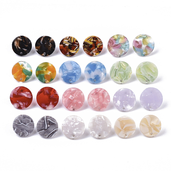 Cellulose Acetate(Resin) Stud Earring Findings, with 316 Surgical Stainless Steel Pin, Plat Round, Mixed Color, 15.5x2.5mm, Hole: 1.5mm, Pin: 0.6mm