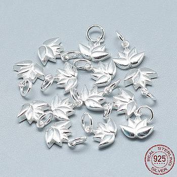 925 Sterling Silver Charms, with Jump Ring, Flower, Silver, 10x11x3mm, Hole: 4mm