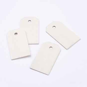 Undyed Wood Big Pendants, Rectangle, Blanched Almond, 56x31x2mm, Hole: 5mm