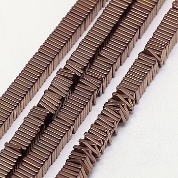 Electroplate Non-magnetic Synthetic Hematite Heishi Beads Strands, Thin Slice Flat Square Beads, Grade A, Copper Plated, 3x3x1mm, Hole: 1mm, bout 400pcs/strand, 16 inch