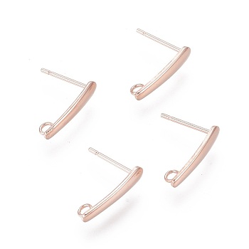 304 Stainless Steel Stud Earring Findings, with Loop, Rose Gold, 15x3x1mm, Hole: 1.6mm, Pin: 0.8mm