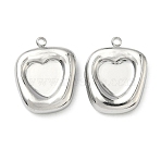 304 Stainless Steel Pendant Cabochon Settings, Heart, 21.5x17x5mm, Hole: 1.6mm, Tray Size: 11x10mm(STAS-C167-07D-P)
