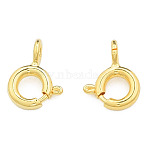 Brass Spring Ring Clasps, Nickel Free, Real 14K Gold Plated, 8x5x1mm, Hole: 1.6mm(KK-N259-10)