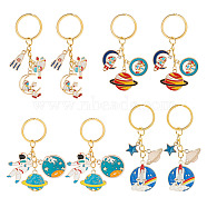 AHADERMAKER 2Sets Space Theme Alloy Enamel Pendants Keychains, with Iron Split Key Rings and 304 Stainless Steel Jump Rings, Mixed Color, 7.5~8.6cm, 4pcs/set(KEYC-GA0001-25)