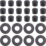 CHGCRAFT 20Pcs Flat Round ABS Plastic Washers, with 20Pcs Column Billiard End Caps, for Foosball, Black, Washer: about 38.5x2mm, hole: 17.5mm, End Cap: about 19.5x18mm, hole: 15.5mm(FIND-CA00004-79)