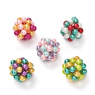 Round Woven Beads, with Baking Painted Pearlized Glass Pearl Round Beads, Mixed Color, 17mm, Hole: 4mm(HY-JF-4MM-M2)