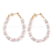 Shell Pearl Ear Studs, with Glass Beads, Ring, Colorful, Golden, 55x6mm(EJEW-JE05932)