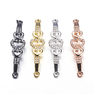 Brass Micro Pave Cubic Zirconia Links, Heart, Mixed Color, 38x8x2mm, Hole: 1.5mm(ZIRC-E136-02)