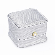 PU Leather Ring Gift Boxes, with Iron & Plastic Imitation Pearl Button and Velvet Inside, for Wedding, Jewelry Storage Case, Gainsboro, 6.5x6.5x4.5cm(LBOX-L005-I02)