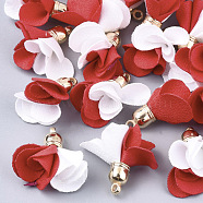 Cloth Pendants, with CCB Plastic, Two Tone, Flower, Golden, Red, 24~27x15~25mm, Hole: 1.6mm(FIND-S300-07I)