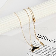 Ion Plating(IP) 304 Stainless Steel & Plastic Whale Tail Pendant Cable Chain Necklaces for Women, Real 18K Gold Plated, Black, 17.56 inch(44.6cm)(NJEW-P320-11G-01)