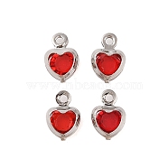 Heart Rack Plating Brass Glass Pendants, Cadmium Free & Lead Free, Long-Lasting Plated, Platinum, Red, 7.5x5x2mm, Hole: 1mm(KK-S385-01P-04)