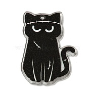 Halloween Themed Double-sided Printed Acrylic Pendants, Cat Shape, Black, 38x27.5x2mm, Hole: 1.2mm(OACR-L017-03H)