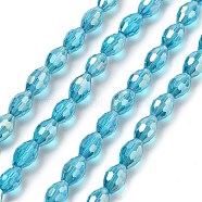 Transparent Electroplate Glass Beads Strands, Faceted, Oval, Deep Sky Blue, 8.5x5.5mm, Hole: 1.2mm, about 70pcs/strand, 20.87~23.23''(53~59cm)(EGLA-A037-T6x8mm-B16)