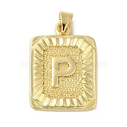 Rack Plating Brass Pendants, Long-Lasting Plated, Lead Free & Cadmium Free, Square with Letter Charms, Letter P, 24x17x2.5mm, Hole: 4x3.5mm(KK-B092-42G-P)