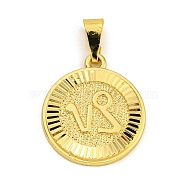 Brass Pendants, Real 18K Gold Plated, Flat Round with Constellations, Capricorn, 24x20.5x2mm, Hole: 8x3.5mm(KK-P263-14G-10)