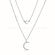 925 Sterling Silver Double Layer Cable Chain Moon Star Pendant Necklaces for Women, Silver, 16.54 inch(42cm)(UA7696-1)