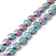 Electroplate Synthetic Non-magnetic Hematite Beads Strands, for Halloween Theme, Polygon with Skull, Multi-color Plated, 10.5x8x5.5mm, Hole: 1mm, about 44pcs/strand, 16.14 inch(41cm)(G-I317-01D)