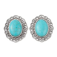 Synthetic Turquoise Cabochons, with Alloy Findings, Oval, Antique Silver, 40.5x34x7.5mm(FIND-TAC0022-10AS)