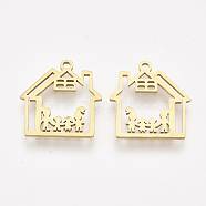 201 Stainless Steel Pendants, Laser Cut Pendants, House with Family, Golden, 17.5x16.5x1mm, Hole: 1.4mm(STAS-T044-93G)