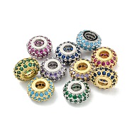 Rack Rack Plating Brass Micro Pave Cubic Zirconia Beads, Long-Lasting Plated, Lead Free & Cadmium Free, Rondelle, Real 18K Gold Plated/Platinum, Mixed Color, 9.5x5mm, Hole: 3mm(KK-B091-03)