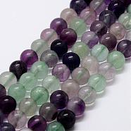 Natural Rainbow Fluorite Bead Strands, Round, 8mm, Hole: 1mm, about 48pcs/strand, 15 inch(G-P255-01-8mm)
