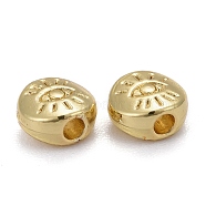 Alloy Beads, Long-Lasting Plated, Flat Round with Evil Eye, Real 18K Gold Plated, 5.5x6x3mm, Hole: 1.5mm(PALLOY-P221-01G)