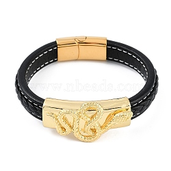 Microfiber Leather Cord Bracelets, with Ion Plating(IP) 304 Stainless Steel Magnetic Clasps, Snake, Golden, 8-1/2 inch(21.5cm)(BJEW-P328-09G)