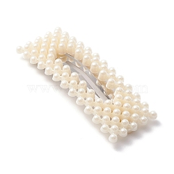 Platinum Iron Snap Hair Clips, with Plastic Imitation Pearl, Rectangle, Seashell Color, 75x27.5x7.5mm(PHAR-B087-03)