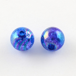 Transparent Crackle Acrylic Beads, AB Color, Round, Medium Blue, 8mm, Hole: 2.5mm, 1800pcs/500g(CACR-R011-8mm-13)