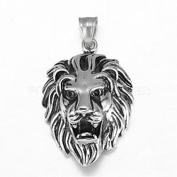 316 Surgical Stainless Steel Pendants, Lion Head, Antique Silver, 44x29x17mm, Hole: 5x8mm(STAS-P039-106AS)