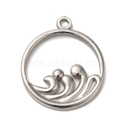 304 Stainless Steel Pendants, Ring Charms with Wave, Stainless Steel Color, 21x1.5mm, Hole: 1.6mm(STAS-R223-15)