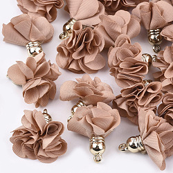 Cloth Pendants, with CCB Plastic, Flower, Golden, Dark Salmon, 26~27x17~28mm, Hole: 1.6mm(X-FIND-S300-01O)
