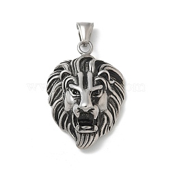 304 Stainless Steel Pendants, Lion Charm, Antique Silver, 42x27.5x10.5mm, Hole: 8x4mm(STAS-G346-12AS)