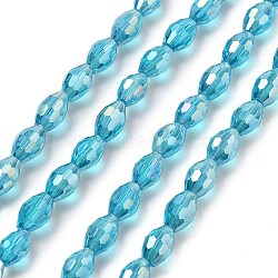 Transparent Electroplate Glass Beads Strands, Faceted, Oval, Deep Sky Blue, 8.5x5.5mm, Hole: 1.2mm, about 70pcs/strand, 20.87~23.23''(53~59cm)(EGLA-A037-T6x8mm-B16)