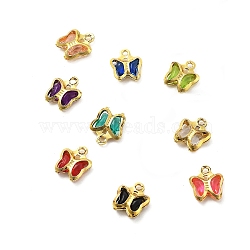 Glass Charms, Butterfly, with Brass Findings, Long-Lasting Plated, Golden, 8.5x7x2mm, Hole: 1mm(KK-R216-19G)