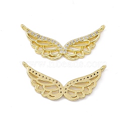 Brass Micro Pave Clear Cubic Zirconia Connector Charms, Wing Links, Real 18K Gold Plated, 13.5x29x2mm, Hole: 1.2mm(KK-E068-VC027)
