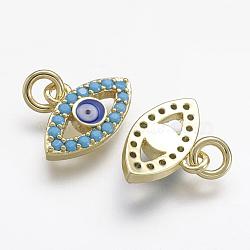 Brass Micro Pave Cubic Zirconia Charms, Evil Eyes, Golden, 10x14.5x3mm, Hole: 2.8mm(ZIRC-F041-02G)