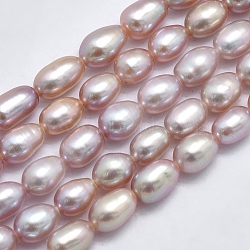 Natural Cultured Freshwater Pearl Beads Strands, Rice, Dark Orchid, 6~9x5~6mm,  Hole: 0.8mm, about 48pcs/strand, 13.78 inch(35cm)(PEAR-F007-76B-01)