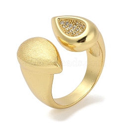 Rack Plating Brass Micro Pave Cubic Zirconia Cuff Finger Rings for Women, Cadmium Free & Lead Free, Long-Lasting Plated, Real 18K Gold Plated, Teardrop, 16mm, Inner Diameter: 17.5mm(RJEW-C114-19C-G)