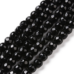 Natural Black Onyx Beads Strands, Star Cut Round, Faceted, Undyed, 4.5x4mm, Hole: 0.8mm, about 91pcs/strand, 14.96''(38cm)(G-E203-01)