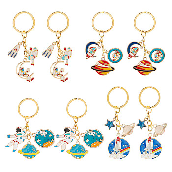 AHADERMAKER 2Sets Space Theme Alloy Enamel Pendants Keychains, with Iron Split Key Rings and 304 Stainless Steel Jump Rings, Mixed Color, 7.5~8.6cm, 4pcs/set