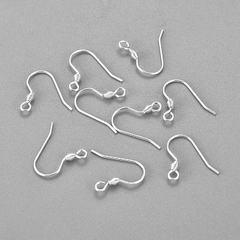 304 Stainless Steel Earring Hooks, Ear Wire, with Horizontal Loop, Silver, 17x18x2.4mm, Hole: 1.8mm, Pin: 0.7mm
