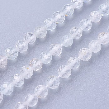 Natural White Topaz Beads Strands, Faceted, Round, 4~4.5mm, Hole: 0.6mm, about 90~100pcs/strand, 14.5~16.1 inch(37~41cm)