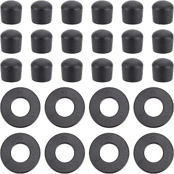 CHGCRAFT 20Pcs Flat Round ABS Plastic Washers, with 20Pcs Column Billiard End Caps, for Foosball, Black, Washer: about 38.5x2mm, hole: 17.5mm, End Cap: about 19.5x18mm, hole: 15.5mm