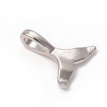 Brass Charms, Long-Lasting Plated, Whale Fishtail Shape, Platinum, 11.5x10x1.5mm, Hole: 3x1.5mm