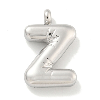 304 Stainless Steel Pendants, Letter Charm, Stainless Steel Color, Letter Z, 24x15.5x5.5mm, Hole: 3mm