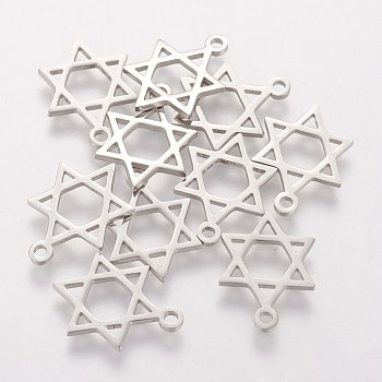 201 Stainless Steel Pendants, for Jewish, Star of David, Stainless Steel Color, 16x12x1mm, Hole: 1.5mm