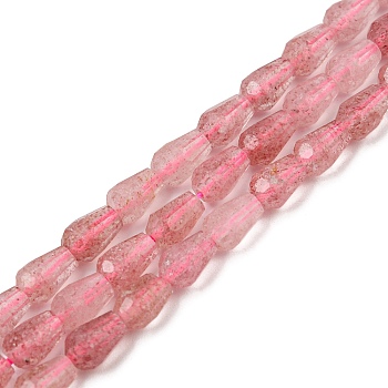 Natural Strawberry Quartz Beads Strands, Faceted, Teardrop, 5.5~8.3x4.1~4.35mm, Hole: 0.5mm, about 58pcs/strand, 15.43~15.55 inch(39.2~39.5cm)