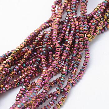 Electroplate Glass Beads Strands, Full Plated, Faceted, Rondelle, Multi-color Plated, 2.5x1.5mm, Hole: 0.5mm, about 197~201pcs/strand, 12.9 inch(33cm)